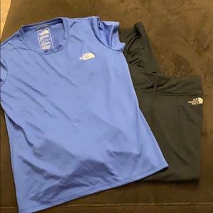 North Face leggings and workout shirt